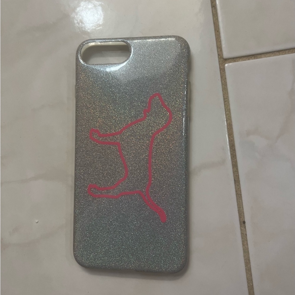 PINK Victoria's Secret Glitter Silver & Pink Dog Logo iPhone 7plus/8plus Case